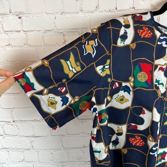 JUDY BOND vintage blue multicolor flags short sleeve top blouse size 18 - Picture 3 of 6